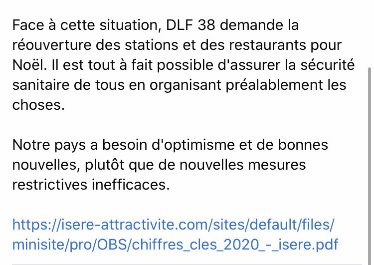 DLF_38's tweet photo. 🔵 Communiqué de presse : DLF 38 demande la réouverture des stations de ski ⬇️ https://t.co/xyDZcxdkxx
