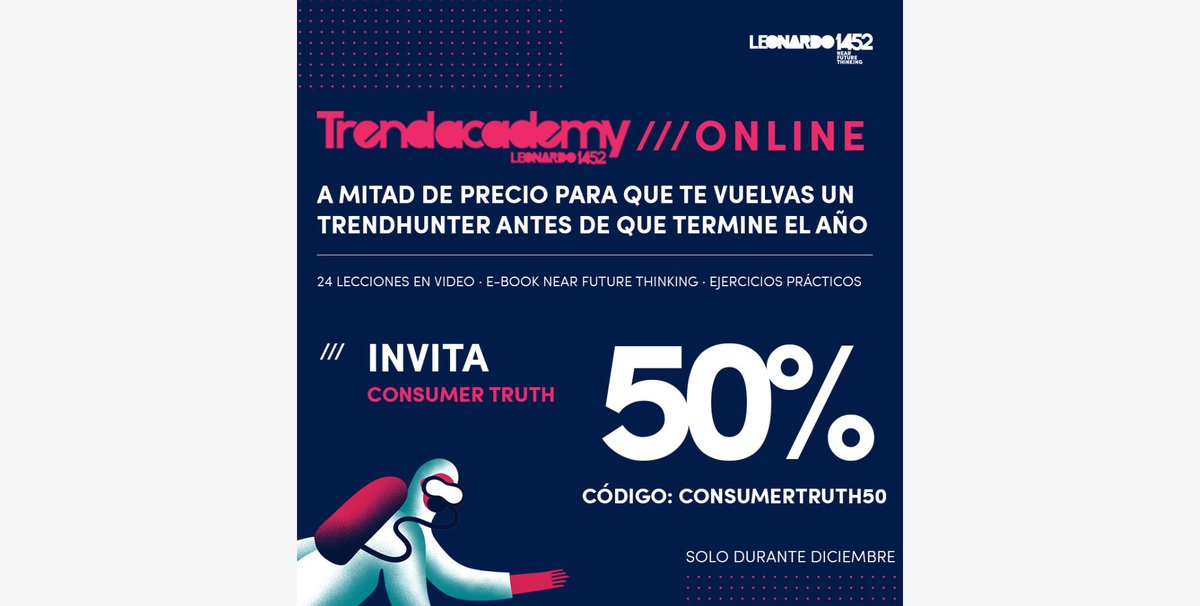 consumer_truth's tweet photo. Insighters! En alianza con @Leonardo1452🇲🇽, la principal consultora especializada en #NearFutureThinking liderada por la gran @gabysun, traemos una PROMOCIÓN ESPECIAL para entrenarse como #Trendhunters / Cazadores #Tendencias en el #TrendAcademy Online
👉https://t.co/HXZN3368SS https://t.co/WJcF6X1vKr