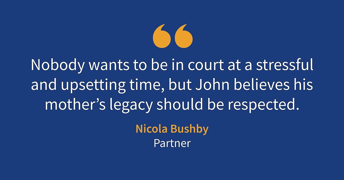 A son looking to have his mother’s two wills reinstated has been granted permission today to have his case heard by a High Court judge. John Clitheroe's lawyer <a href="/nicmariebushby/">Nicola Marie Bushby</a> says the appeal is a step towards changing the law and securing John justice: bit.ly/2KN1Mpp
