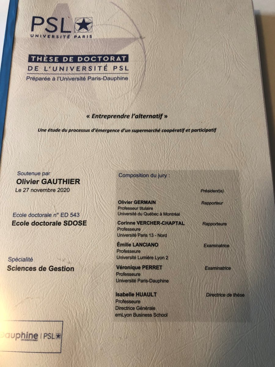 Germainoli's tweet photo. Magnifique soutenance, des échanges rares, autour de la thèse subtile, pionnière, foisonnante et audacieuse d'@ogauthier sur 'Entreprendre l'alternatif'. 25ème direction de la professeure @IsabelleHuault. Félicitations amicales à Olivier. Quel parcours et ... quel devenir. https://t.co/Aimycf0miu