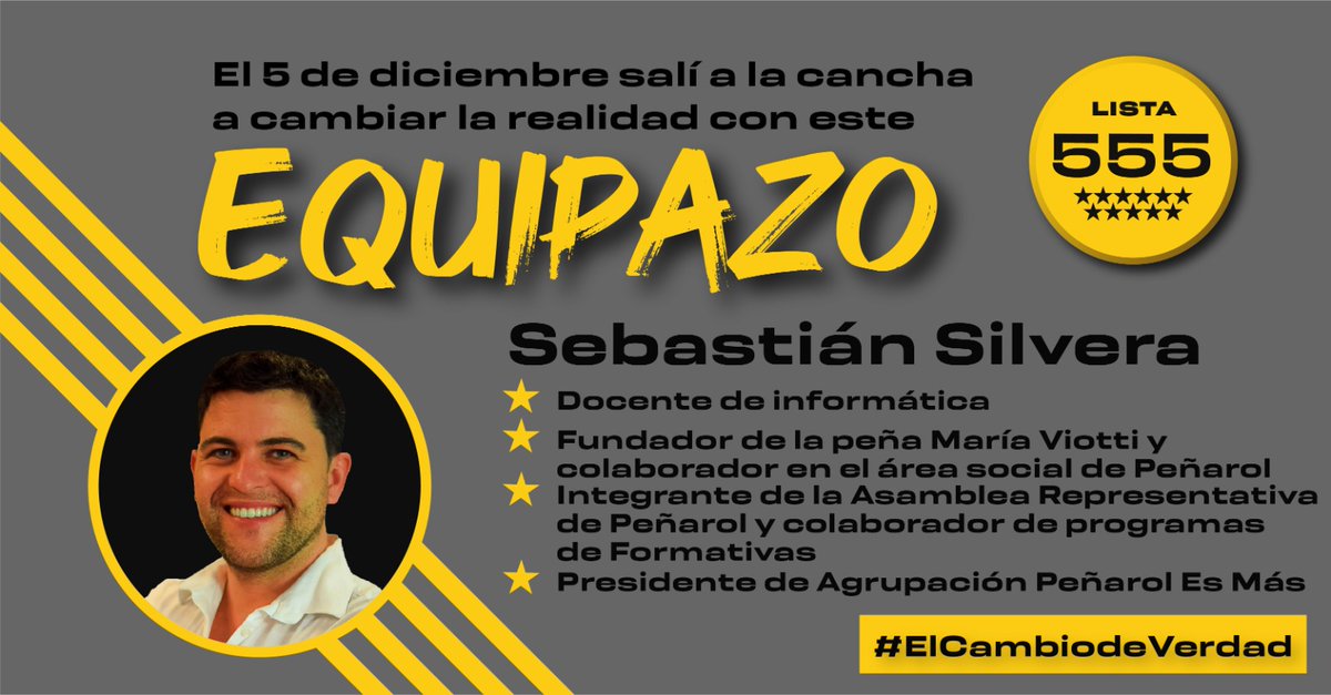 555Nueva's tweet photo. El 5 de diciembre impulsamos #ElCambioDeVerdad con compañeros que conocen cada rincón del club.

✅ Votá el proyecto de Pablo  con @Mario_Colla, @sebasilveraok y este #Equipazo.

➡️ https://t.co/COZxu5jLoQ
#Peñarol #EleccionesPeñarol https://t.co/0dNFUCNcrW