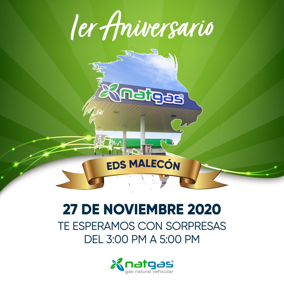 ¡Cumplimos 1 año en León! 🦁🎂
Y los regalos son para ti cliente 🎁🤩
Ven hoy a cargar Natgas 🚘🌿

⏰ 3:00 pm a 5:00 pm 
📍 Blvd. Miguel Hidalgo #202