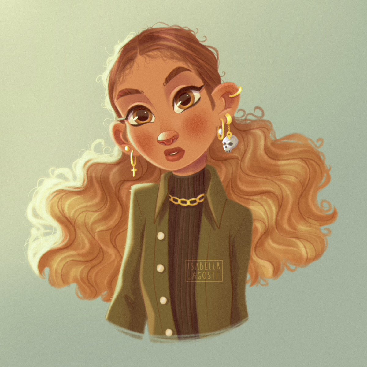 AgostiIsabella's tweet photo. My version of @marinthedrawer’s #drawthisinyourstyle 🍂
I’m in desperate need of a break from backgrounds after my last drawing of Beth ahahah this DTIYS was perfect! Also loved the skull earring!

#marindtiys8 #dtiys #procreate https://t.co/vmzYBml0cr