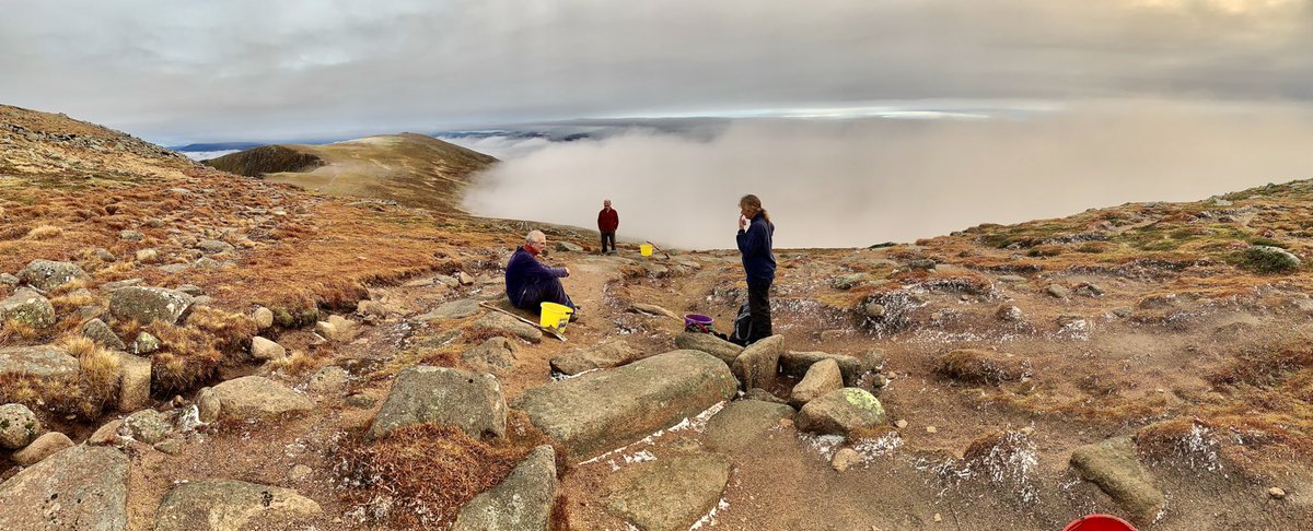 Balmoral_Castle's tweet photo. Balmoral rangers were working above the clouds today on Lochnagar, undertaking foot path maintenance work. We have over 100kms of paths on the estate that require constant maintenance. Thanks to our two local volunteers who gave us a hand. https://t.co/HdN0PmmfmF