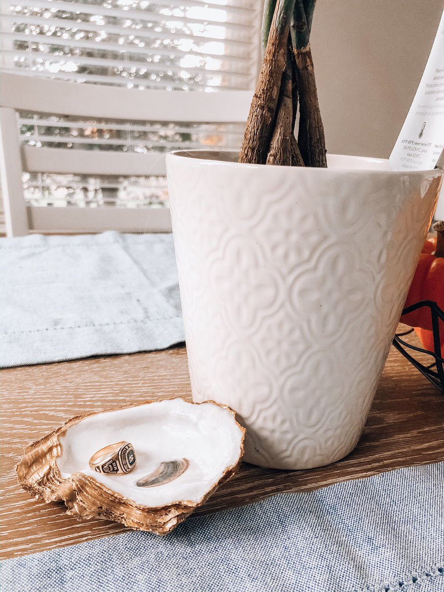 i paint gold trimmed oyster shell ring/trinket dishes  they come in baby, medium and large sizes and make a pretty accent piece or a sweet gift.  http://etsy.com/shop/gildedbye&nbsp;… + IG: @gildedbyemily
