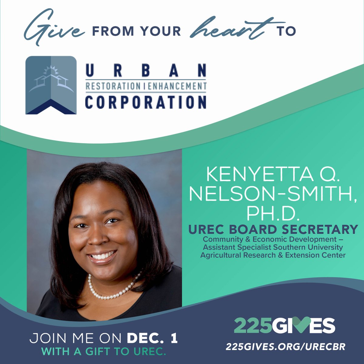 URECBR's tweet photo. Join Dr. Kenyetta Nelson-Smith in supporting UREC on 225GIVES Day! https://t.co/fpUHbrJqnB #give2urec #225gives https://t.co/yJpTtyVIGi
