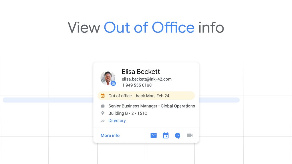 GoogleWorkspace's tweet photo. Keep your team in the know even when you take time off by letting your coworkers easily view your out of office info in #GoogleCalendar → https://t.co/YrF0x0yWcf https://t.co/iKnNNK77Ua