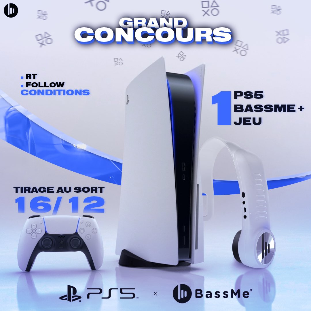 bassme_'s tweet photo. 🔥 JEU CONCOURS PS5 x BASSME 🔥
 
Les conditions :
✅| Follow @bassme_ sur Twitter
💯| RT ce tweet
⚡️| Participez au concours sur le compte Instagram et Facebook de BassMe pour plus de chance !
🗓 Résultat du tirage au sort le 16/12/20 !
 
#PS5 #PlayStation5 #PS5BassMe https://t.co/wLXg1LcRE9