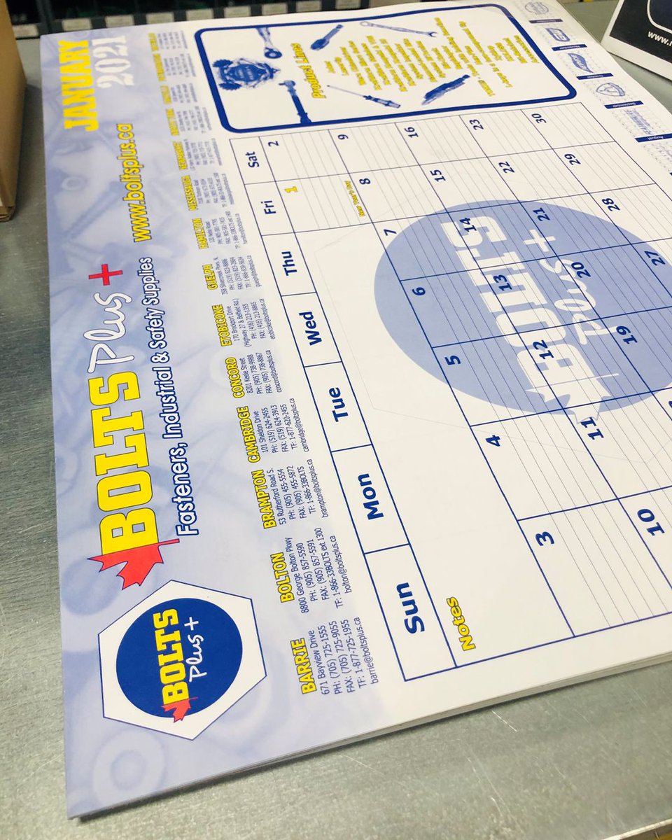 BoltsPlusInc's tweet photo. 2021 Bolts Plus calendars are here!
Pick one up at your local store today
#boltsplus #forallyourindustrialneeds #2021 #calendars #ontario #canada #ontariobusiness #canadabusiness #canadianbusiness #canadianownedandoperated https://t.co/G4yzbW1Kzu