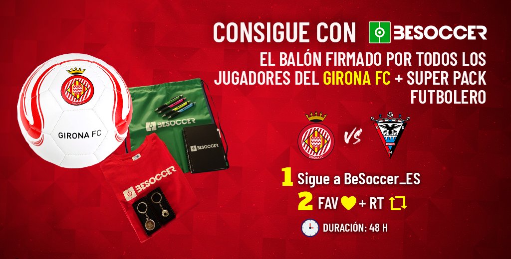 besoccer_ES's tweet photo. 🔴 ¡NUEVO SORTEO!
🎁 Consigue un balón oficial firmado por todos los jugadores del @GironaFC y un súper pack #BeSoccer 😜
📋 Pasos a seguir
1⃣ Sigue a @besoccer_ES
2⃣ 🔁 y ❤️ a esta publicación
⏰ ¡Ganador en 48h!
✒️ Bases legales https://t.co/D0HSFnv1zH
#BeSoccerSorteo https://t.co/RLlMly5vJC
