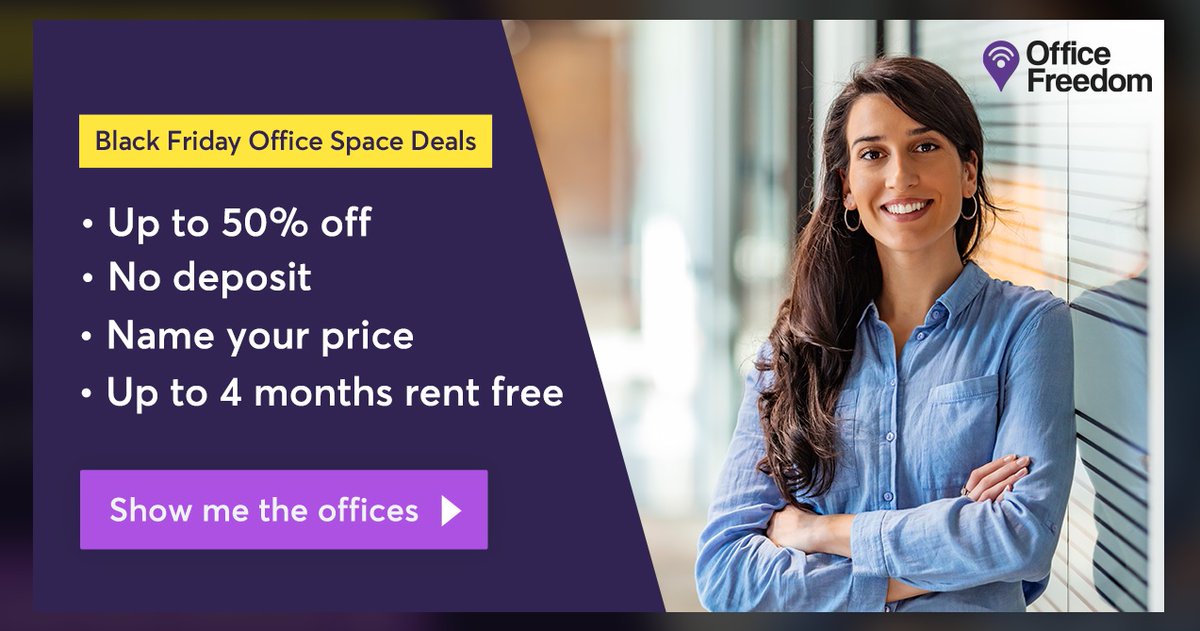 Limited Black Friday Deal! Rent Free Periods - Move in by April, 2021. Secure Your New Office Today; officefreedom.com/uk/black-frida…

#blackfriday #flexibleofficespaces
