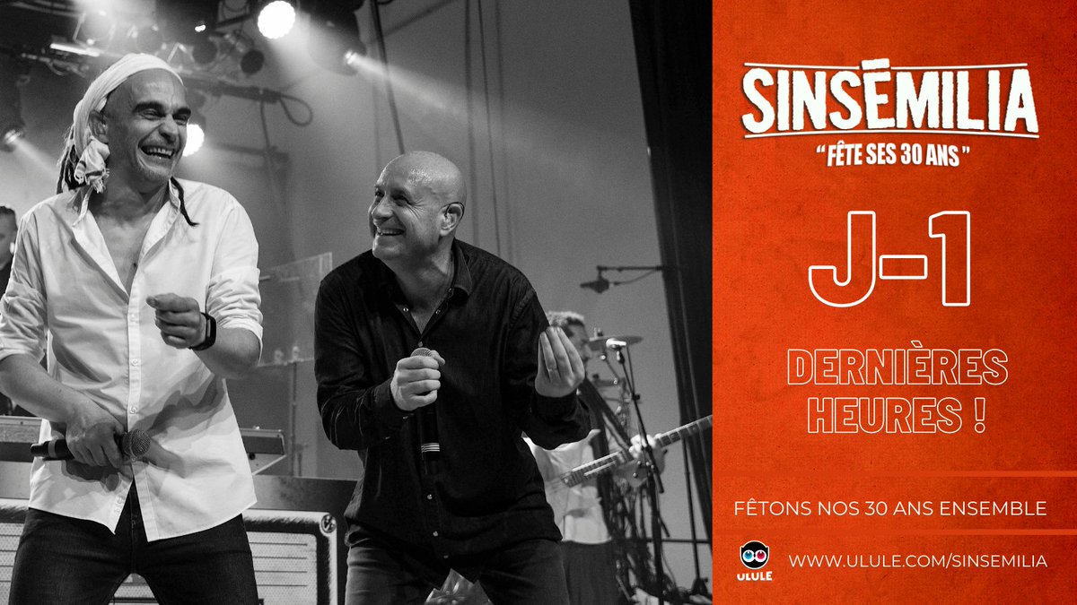 Dernières heures pour participer à la campagne et profiter de toutes les exclusivités sur Ulule : ulule.com/sinsemilia
Un triple album exclusif ?
Un coffret 4 vinyles ?
Le livre de Mike en audio book ?
Le deuxième en exclu ?
Des places de concerts à tarif réduit ?
...