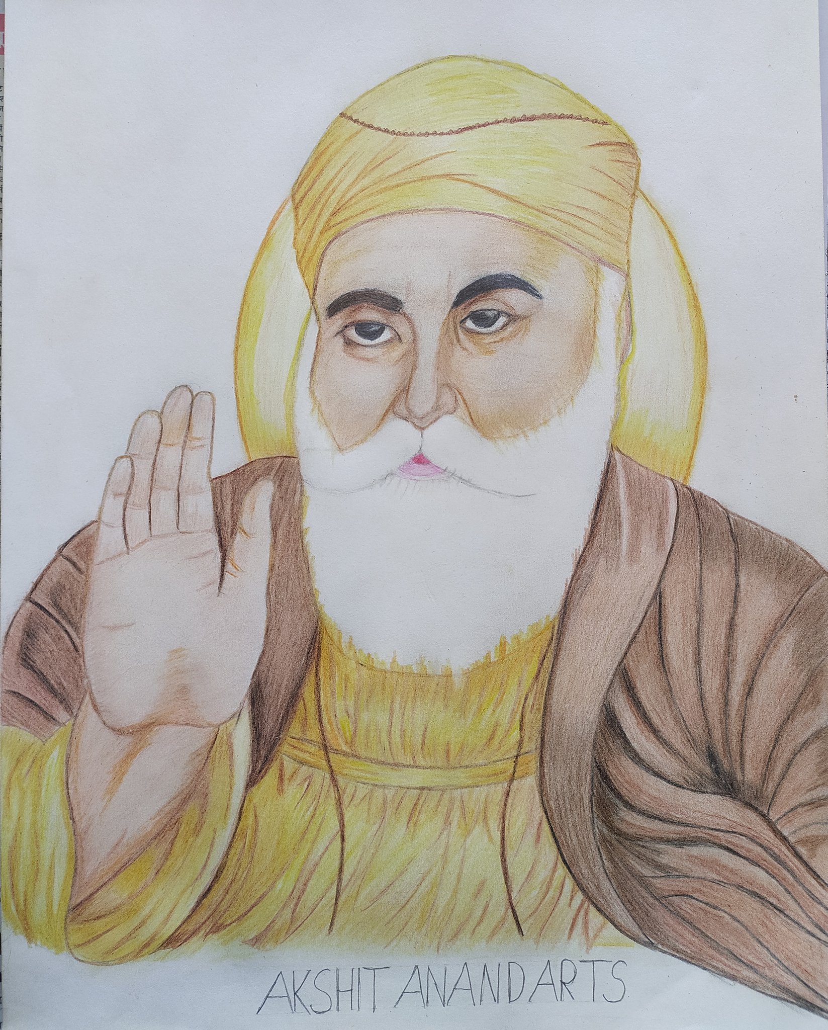Beautiful Pencil Portrait Of Guru Nanak Dev Ji