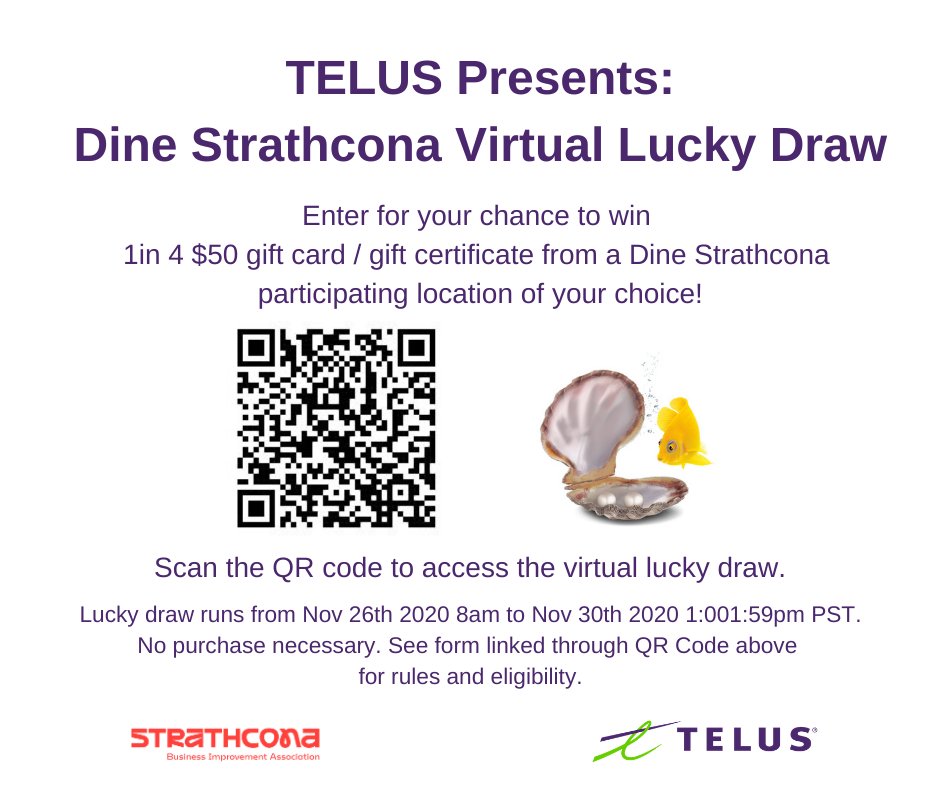 StrathconaBIA's tweet photo. Another chance to win gift cards to #DineStrathcona participating locations! A big thank you to our local @TELUS Community Ambassadors who are giving away four $50 gift cards to the spot of your choice! 
Fill out this short survey for your chance to enter: https://t.co/xnQ5BWklPk https://t.co/EqKhinOxzS