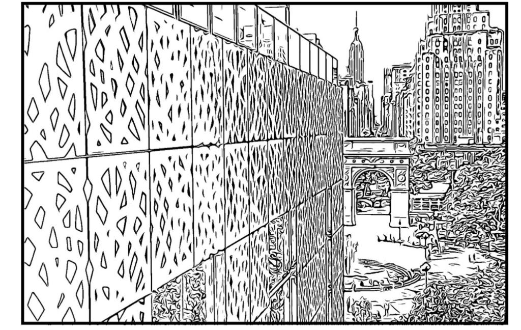 Drawing of the Global Center for Academic and Spiritual Life with a View of Washington Square Park.