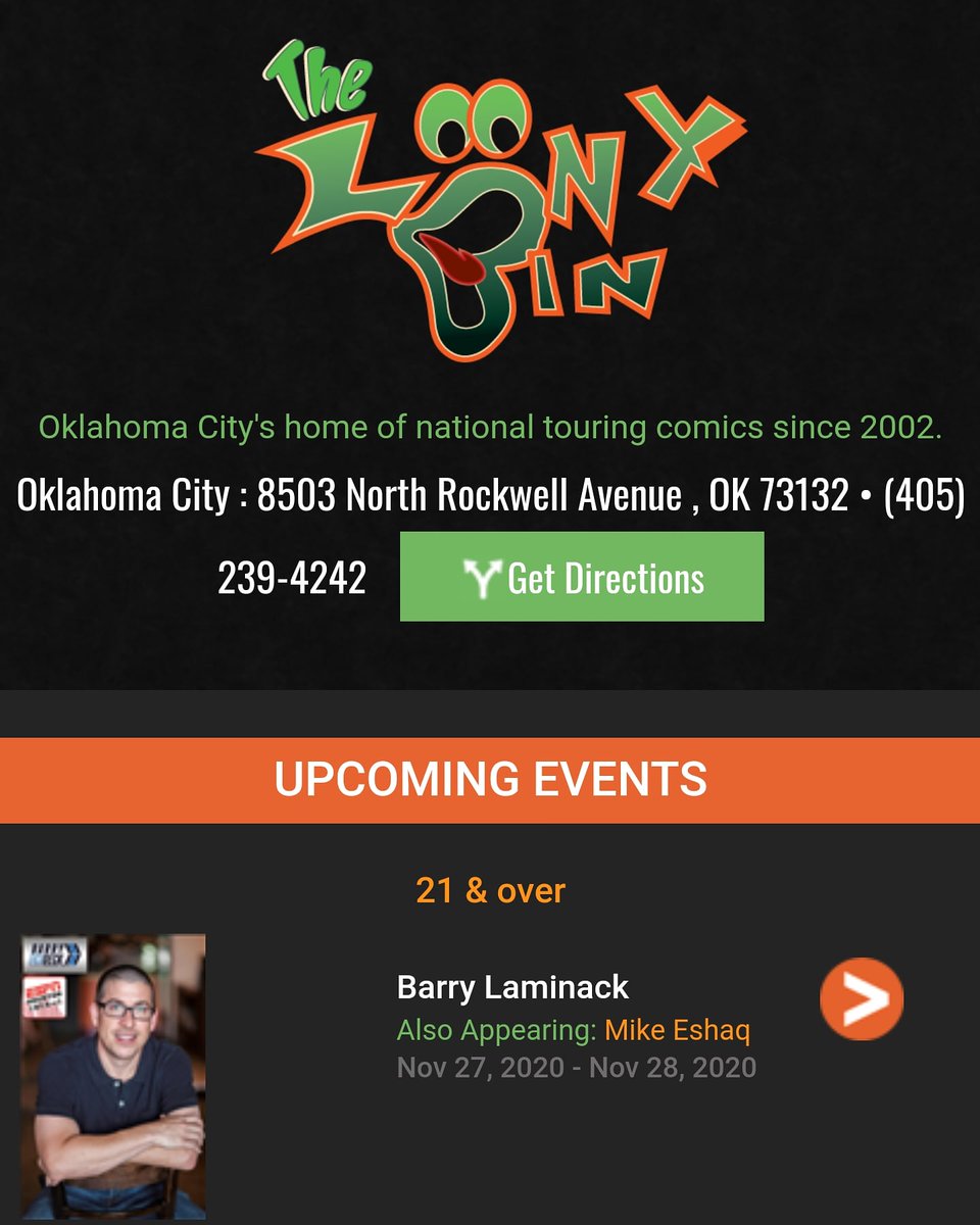 #OKC! I'm headlining <a href="/LoonyBinOKC/">Loony Bin Comedy Club OKC</a> this weekend. 
First show is 8pm tonight!
After a shitty 2020 let's laugh on the way out.Bring a friend, it's going to be fun!
#comedy #standupcomedy #comedian #standupcomedian #okccomedy #okcentertainment #okcdatenight #okcfun #thingstodoinokc