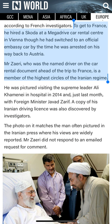 13)In 2017, Assadi rented a car & went from Austria to Paris on a recon mission of the targeted site.More importantly, the driver’s license used to rent the car was under “Mohammad Reza Zaeri,” cleric on the right. https://www.thenationalnews.com/world/europe/the-iranian-spy-whose-paris-bomb-plot-could-have-sparked-a-war-1.1117768