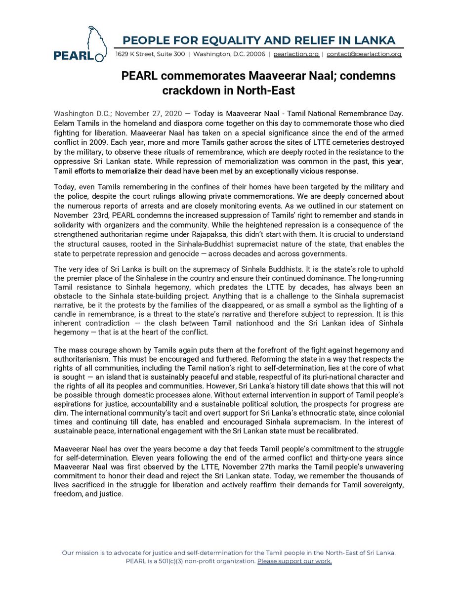  #STATEMENT: Today is  #MaaveerarNaal - Tamil National Remembrance Day. While repression of memorialization was common in the past, this year, Tamil efforts to memorialize their dead have been met by an exceptionally vicious response. #MaaveerarNaal2020  #Tamil  #Lka