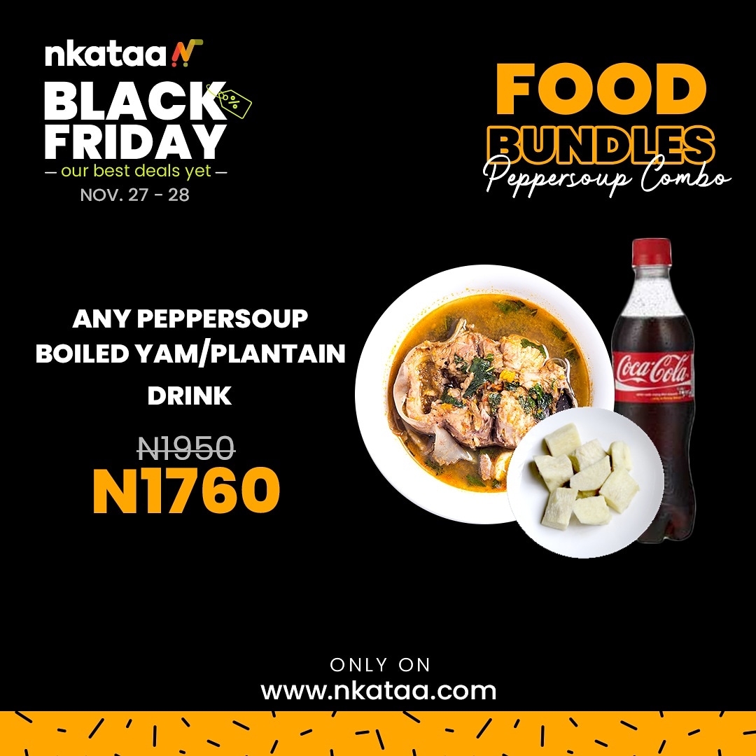 Food Bundle!🍲🍛
Order for any pepper soup with yam/plantain with a drink for the best price.
Available on Nkataa.com 
#foodbundle #blackfriday2020 #nkataablackfriday2020
nkataa.com/food-cupboard/…