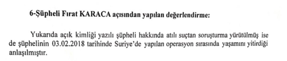 Uzman Onbaşı Fırat Karaca...
03 Şubat 2018 Tarihinde Suriye’de şehit düştü...

Neyse ki savcı beyimiz, 15 Temmuz’da Maltepe 2. Zırhlı Tugay’da görevli olan Şehidimiz hakkında Darbeye Teşebbüs Etme suçundan Takipsizlik kararı vermiş.

Takipsizlik kararına “şehit” bile yazamamış...