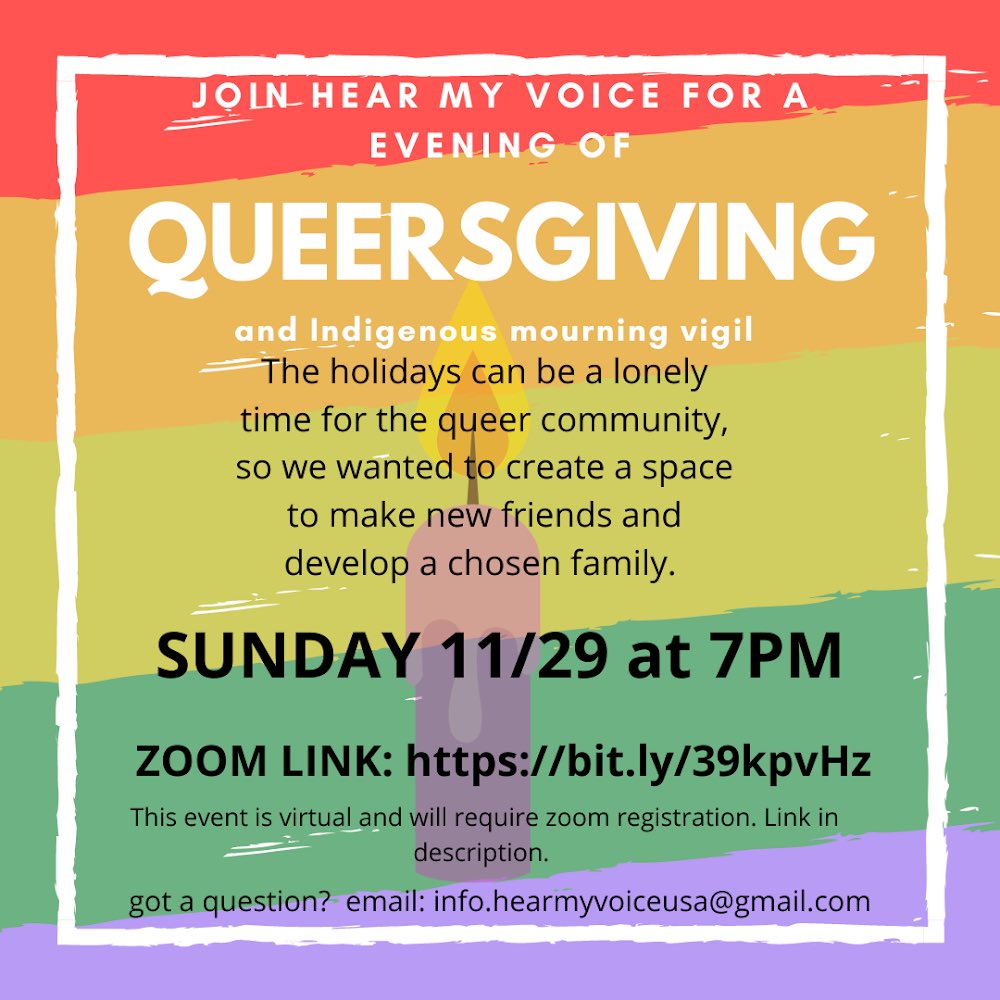 hearmyvoiceusa's tweet photo. Have you registered yet for QUEERSGIVING? No? Why not! Do it today 😃 https://t.co/depFMnMfan https://t.co/sKwHQN7LJo