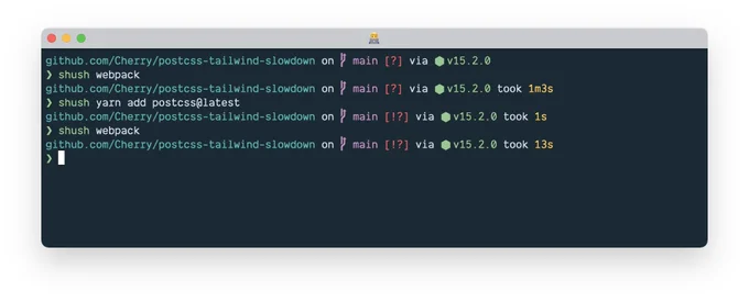 Terminal output that is concise because I shush'd everything