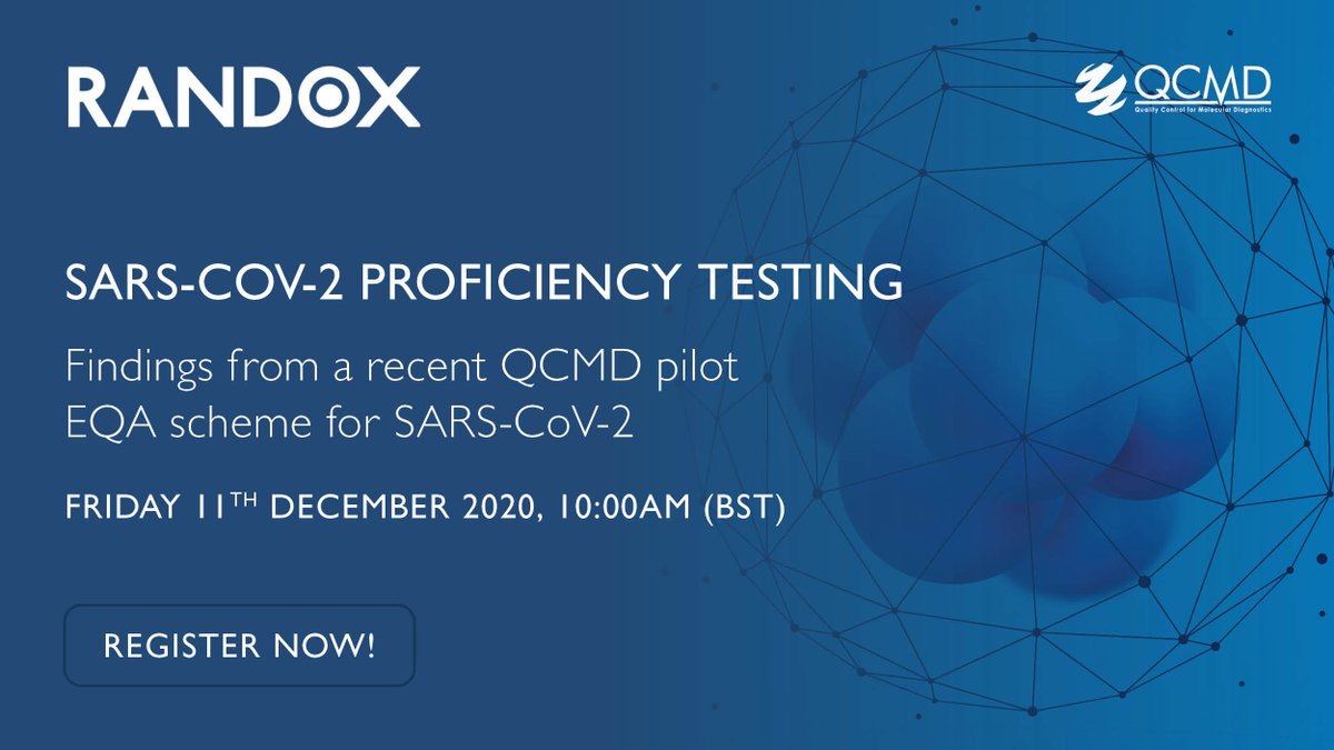 randoxbio's tweet photo. Join us on Friday 11th December 2020 as we host a webinar focusing on SARS-CoV-2 proficiency testing, highlighting insights into our recent SARS-CoV-2 pilot study and discussing our new EQA programmes for SARS-CoV-2 #COVID19 testing! Click to register now https://t.co/WwIbTWQ729 https://t.co/EKZS78Fubp