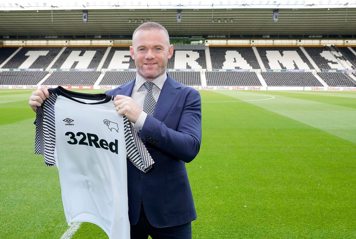 Derby announce the signing of Wayne Rooney.It's reported the sponsor 32Red are paying his wages.This is denied by the club.