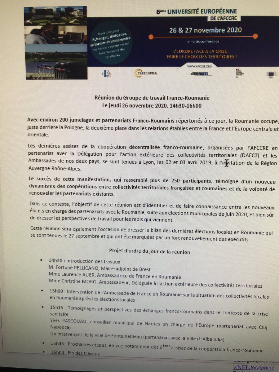 laurenceauer's tweet photo. Atelier sur la coopération décentralisée organisé par @AFCCRE dans le cadre de la 6ème université européenne autour des maires adjoints de @nantesfr et de @BrestFr et @VilledeFbleau sur les 200 partenariats franco-roumains et leur avenir @RoumanieFrance @FranceRomania https://t.co/rSDTNqYiQa