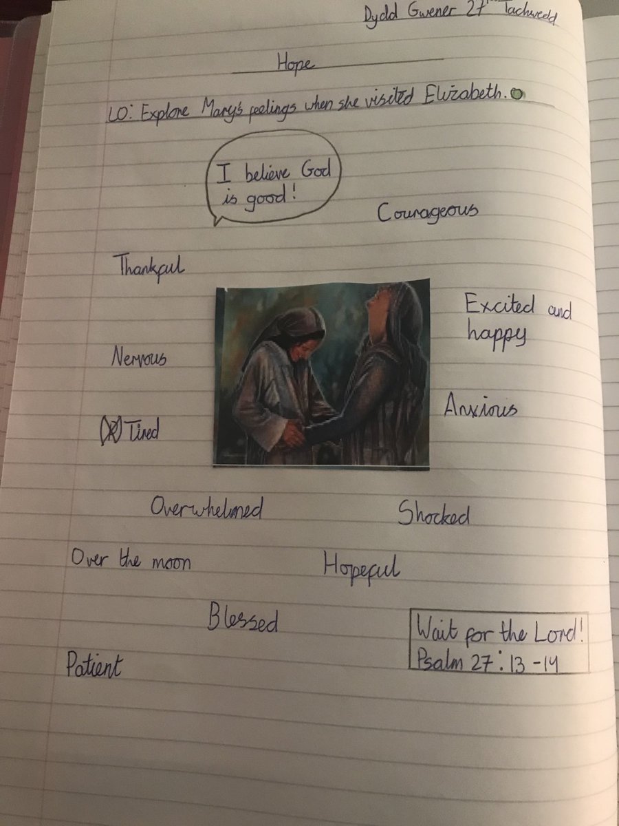 StCuthbertsPrm's tweet photo. Exploring Mary’s feelings when she visited her cousin Elizabeth to tell her the good news #StTathan #Yr6 @CSCJES @KateRowlands10 @CatholicCardiff @ArchNY_Schools https://t.co/Il1NCN74pR