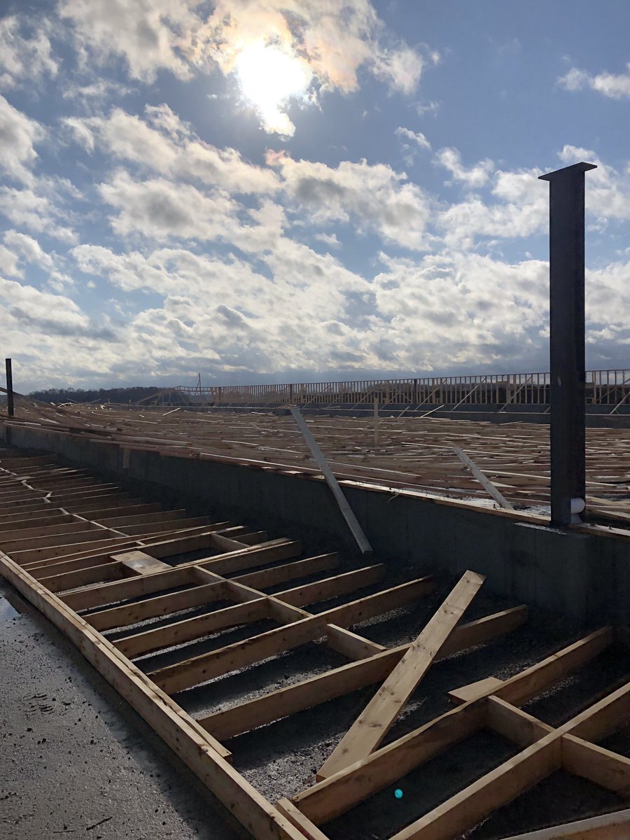 VanAertBryce's tweet photo. Broiler barn build is back where it was two weeks ago. Hopefully it doesn’t blow over again. It was not an enjoyable job cleaning up the mess. #build2020 #Ontag @AertTyson https://t.co/X3Y3fCAUpe