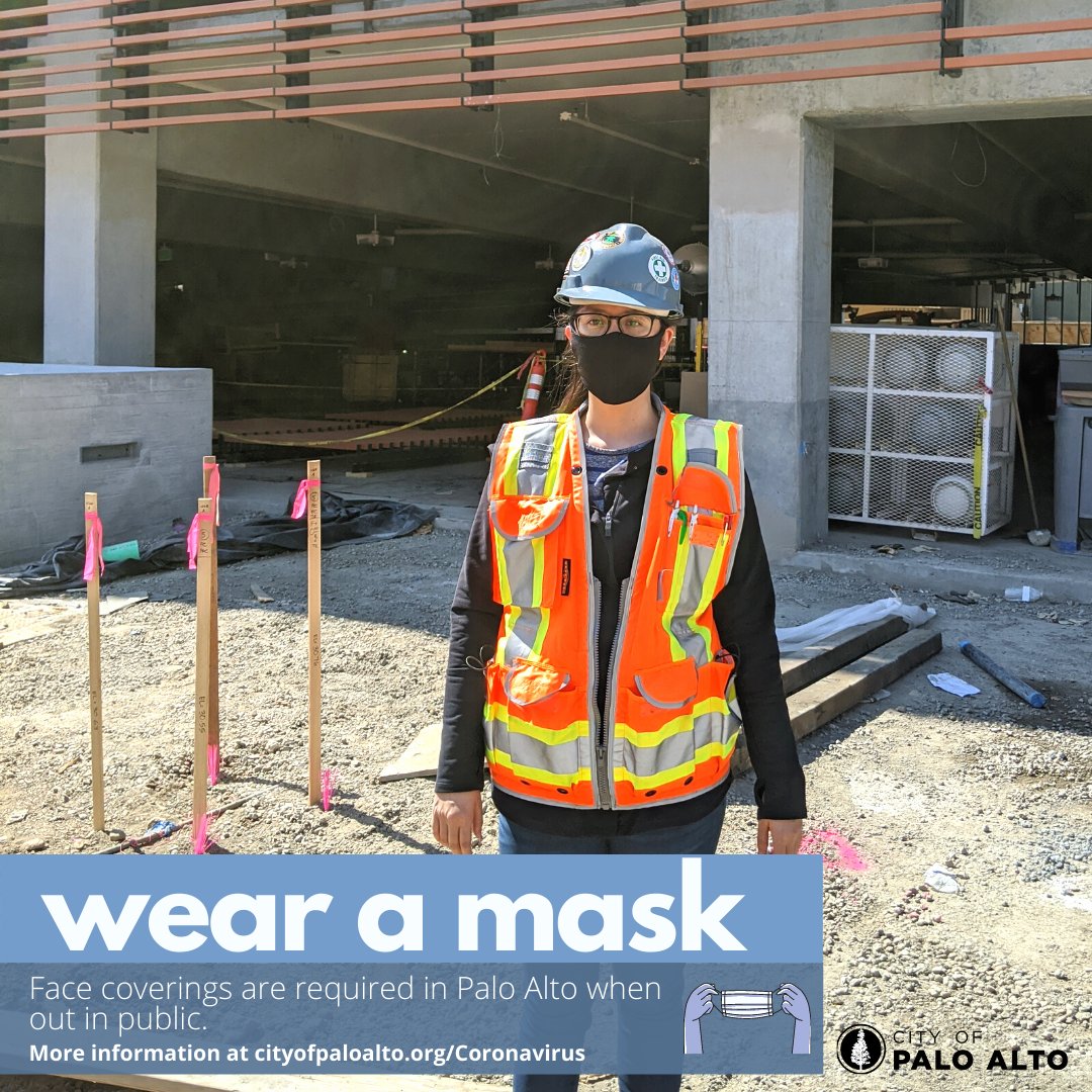 cityofpaloalto's tweet photo. Wear a mask - even at a public garage. A small behind the scenes look at the Cal Ave Garage while our Public Works team #WearsAMask. Construction is nearly complete. Learn more about the project: https://t.co/ZHqTku9y7J
💻 ✨More COVID-19 guidance at https://t.co/gtR33SjL4h. https://t.co/DlSwlQwX9o