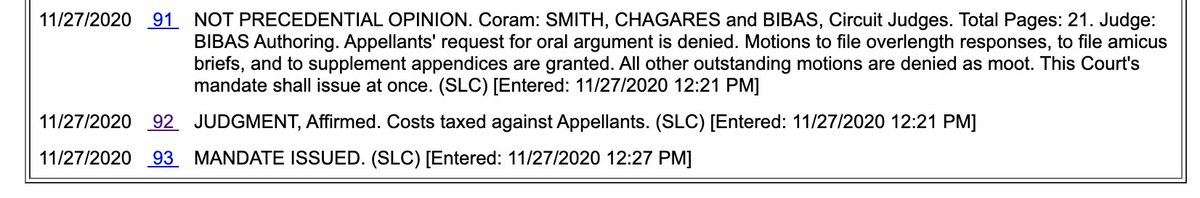 a beautiful end to the third circuit docket sheet -- the Trump campaign will have to pay Pennsylvania's costs for the appeal