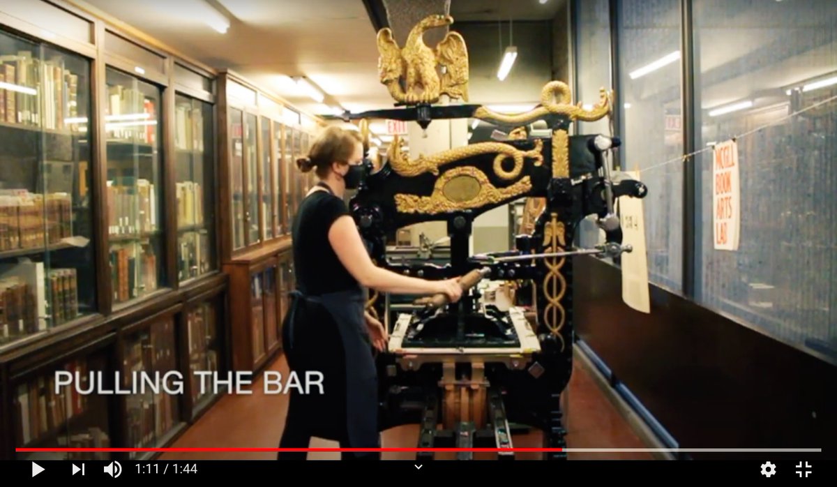 McGillLib's tweet photo. 📽️  A short demo of our 200 year old #ColumbianPress shows the process of: 
🅰️  Setting type
📃  Attaching the paper
⚫  Prepping the ink
🖨️  Pulling the print!
 
▶️  https://t.co/zB1dhQbSkb @McGill_ROAAr #McGill #mcgillrarebooks #BookArtsLab https://t.co/QJZuiqf0mz