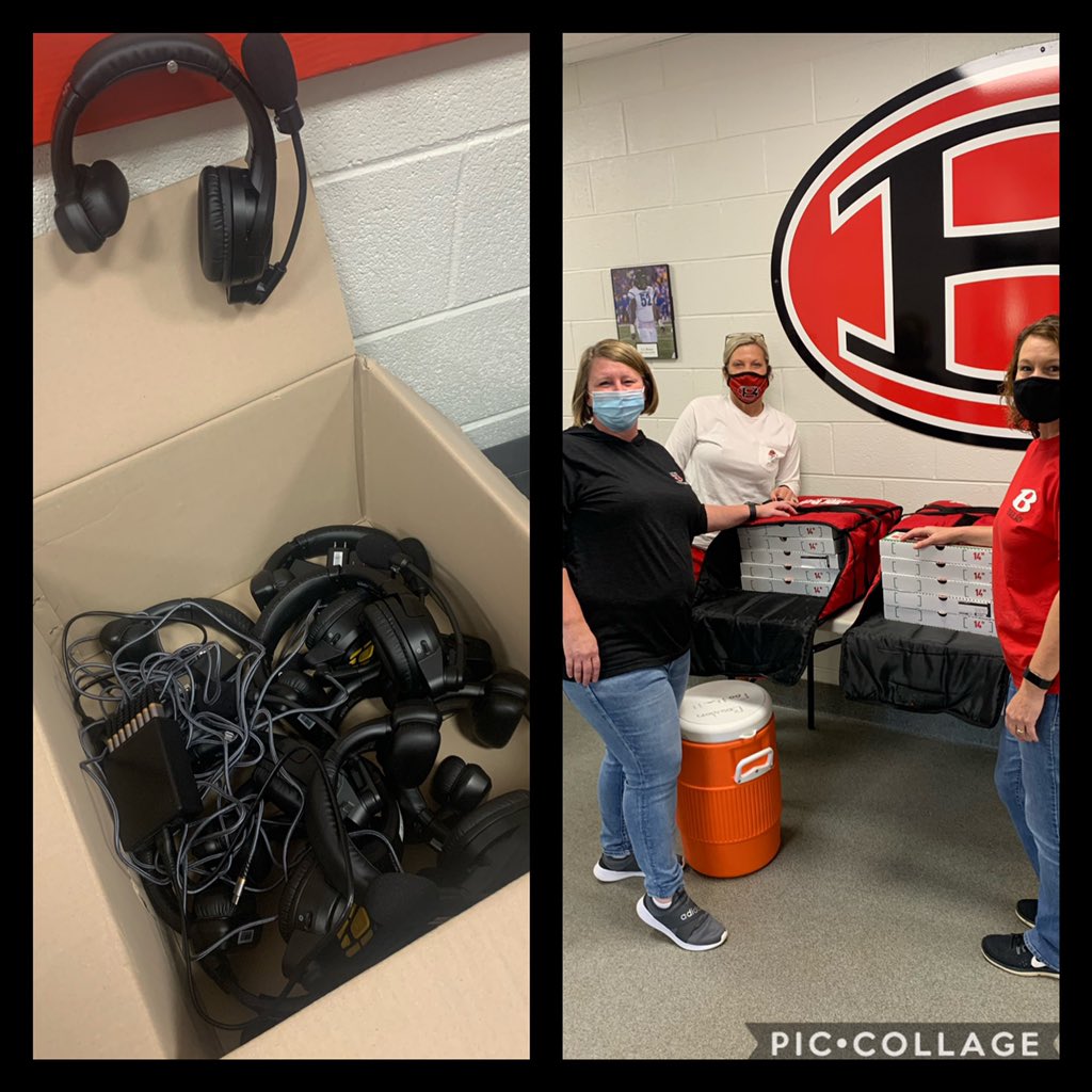Big shout out to the booster club on new headsets and feeding our Red Devils for round 1 playoffs!!!!! Thank you. Also, a shout out to UPS standout Jaime Estep for making sure we had the headsets on time!!  #forksup