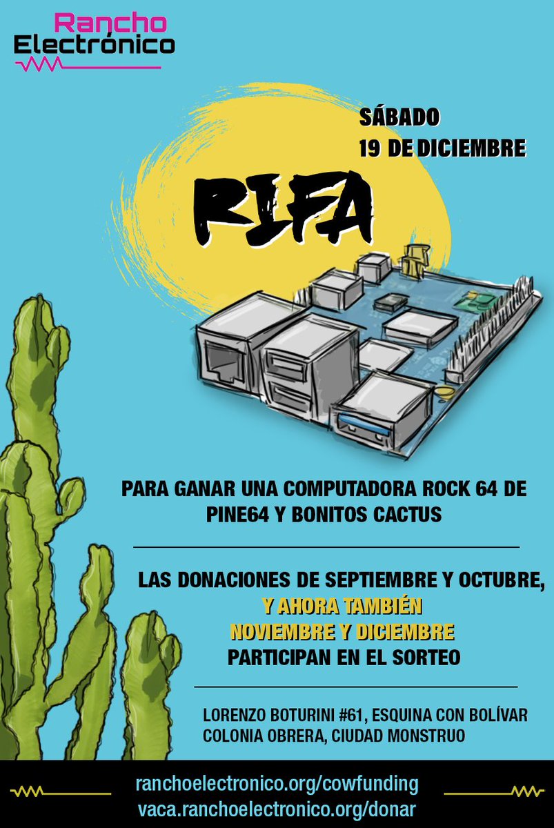 hackrancho's tweet photo. por causas de fuerza mayor, tuvimos que cambiar la fecha de la #rifaranchera de #unavacaparaelrancho, https://t.co/xU3aXCmwtp, la #Rock64 que donó para la rifa @exxcampos https://t.co/prMhtFbmQJ