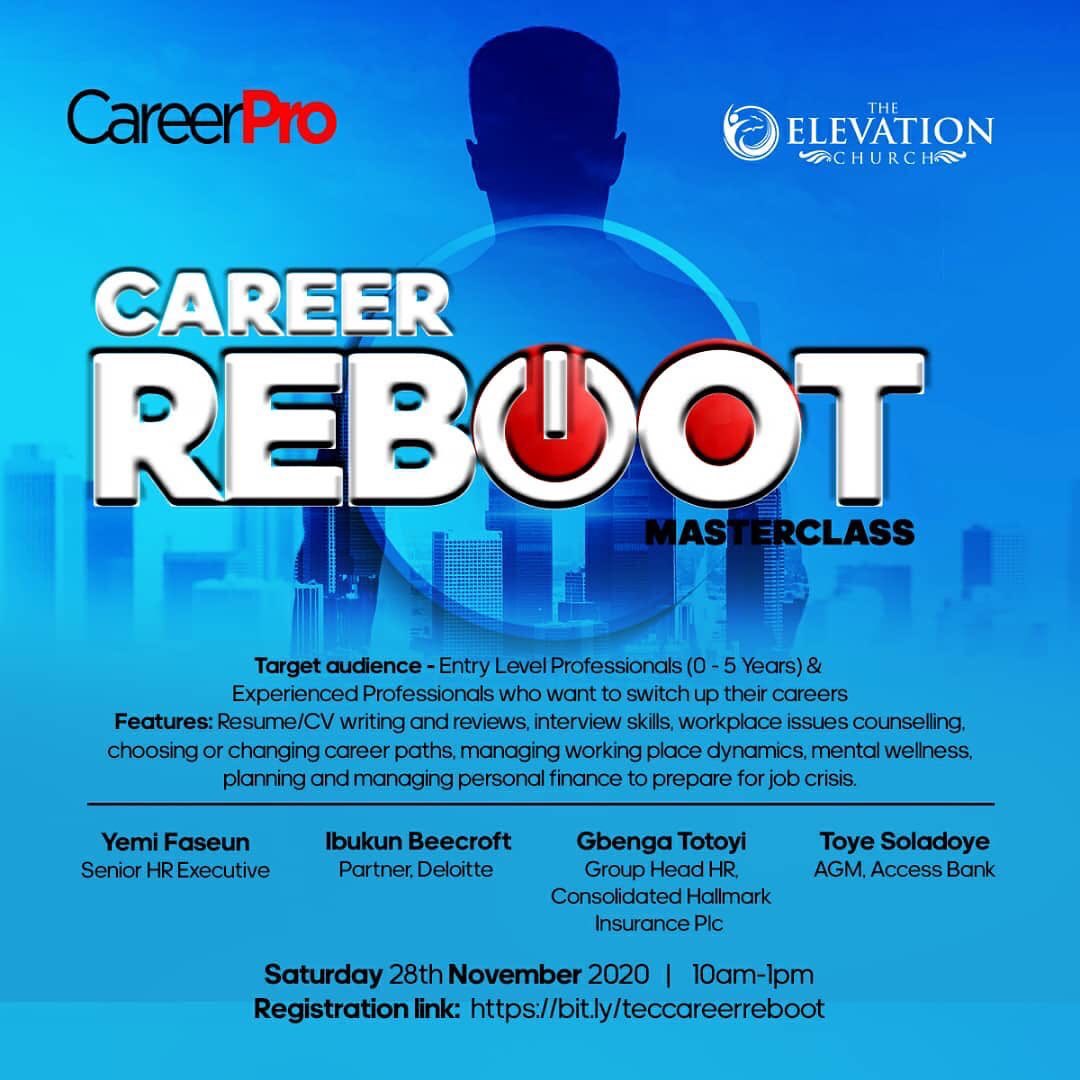 elevationMD's tweet photo. Looking to get your career on track again? Don’t miss our Career Reboot Masterclass holding tomorrow Saturday 28th November from 10am-1pm.

The masterclass is FREE but registration is required and can be done at https://t.co/5i2KWi1atW https://t.co/BPlMOORDwc