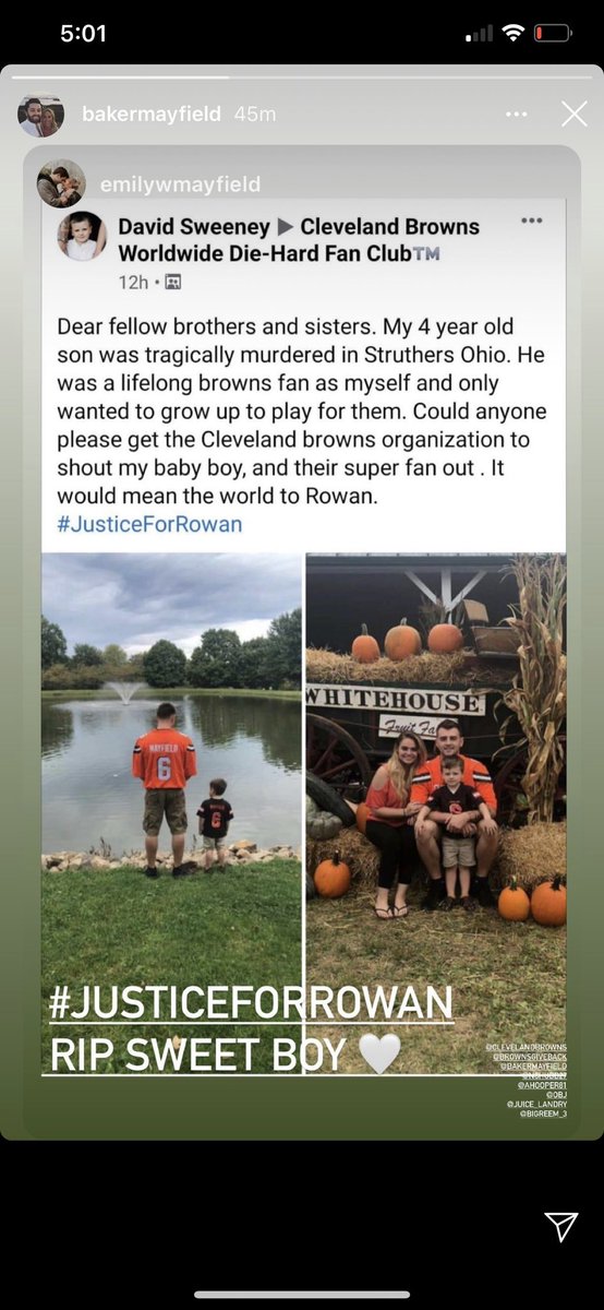 Rowans_Park's tweet photo. Special S/O to @bakermayfield @emilywmayfield6  for shouting out Rowan. Also @BernieKosarQB for signing a helmet for Rowan. Rowan was a huge @Browns fan. Let’s get this park built #RememberingRowan https://t.co/GclyJGhhf9