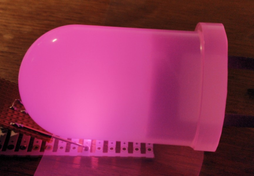 PartFusion's tweet image. I tried shining the two colours in to another #GiantLED. The violet is much brighter in person. It also gives off a lot more UV, which my camera can't pick up.