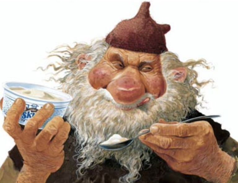 19 December: Skyrgámur. Skyr-Gobbler. Skyr is like yogurt, and this guy loves it so much he'll eat your entire stock of it. It will get all over his beard and be a nightmare to get out. Serves him right.