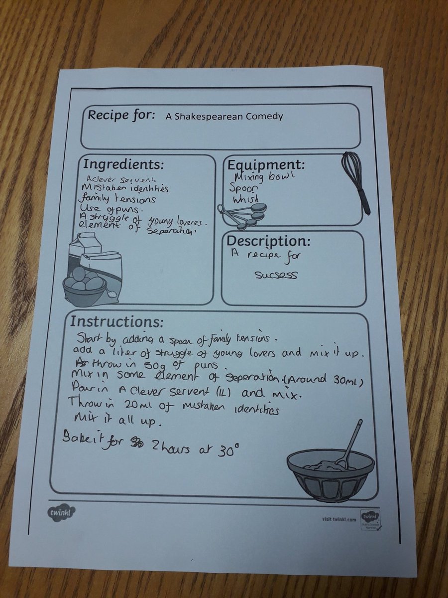 Some amazing recipes for making a Shakespearean comedy from Caitlin L. and Alice T. Well done! #shoutoutfriday <a href="/WalesEnglish/">WalesEnglish</a> <a href="/WalesHigh2025/">Wales High Y8 21-22</a>