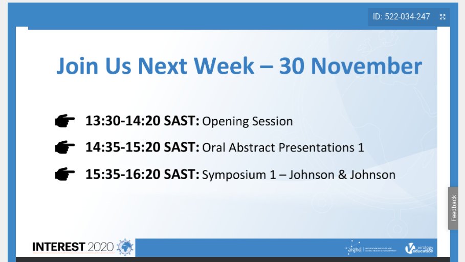 INTERESTconf's tweet photo. The #INTEREST2020 pre-week has come to an end. Make sure you have registered for the main conference next week https://t.co/O0w3bwYPTM
Live sessions, poster sessions, networking, plenary presentations, and workshops guaranteed! #HIV #Research #treatment #pathogenisis https://t.co/U7za4mPBH7