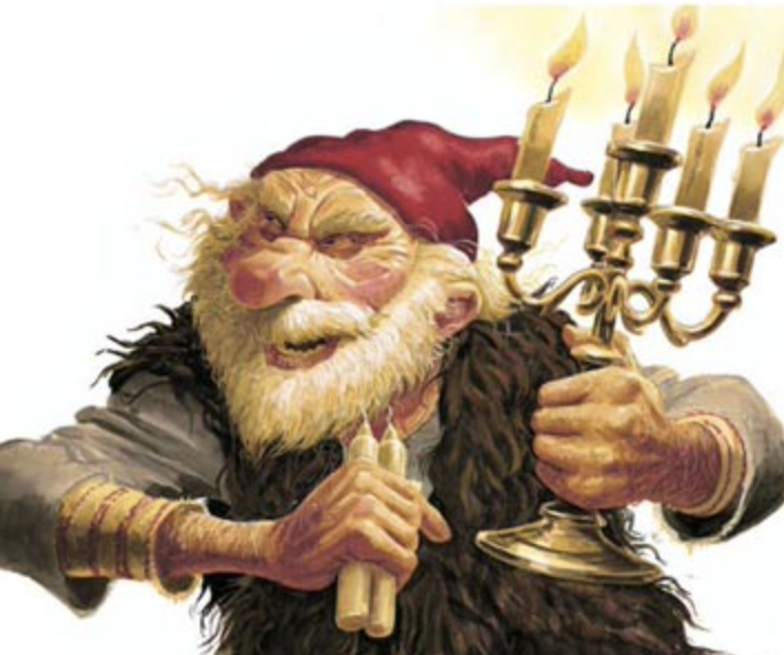 24 December: Kertasníkir. Candle-Stealer. Will follow children around and steal their candles. These candles used to be edible, made of beef or mutton fat, apparently. Fat candles not pictured?