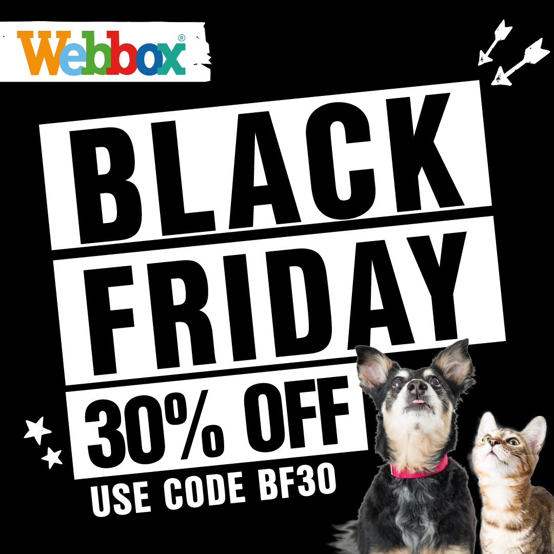 WebboxPetFood's tweet photo. Here’s a #BlackFriday deal you won’t want to miss out on! Get 30% off everything on our website until 1st December using code ‘BF30’ 😲 That's the fur babies Christmas presents sorted ✔️

Shop here >> https://t.co/7CZOGBItiy https://t.co/JW7Ot7x2gf