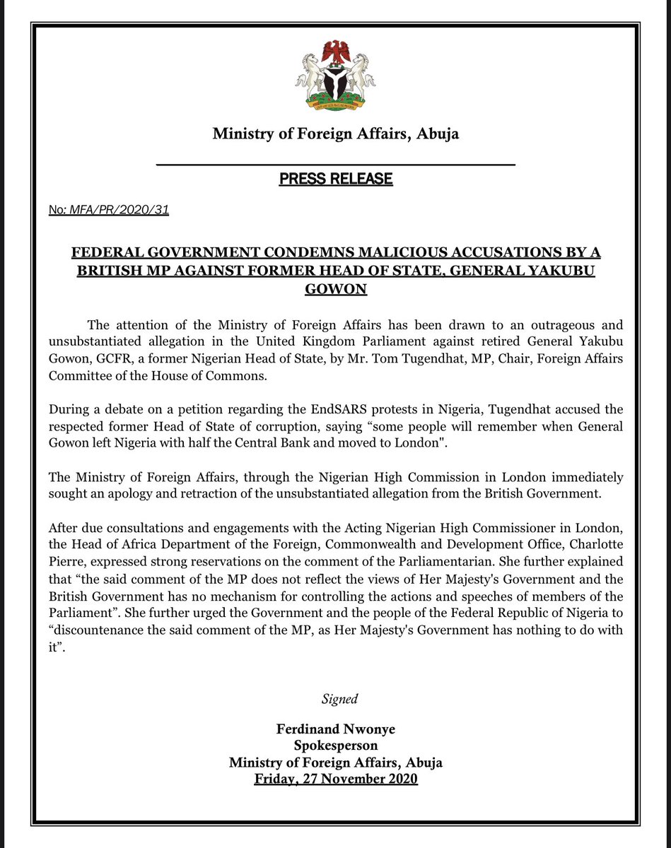 NigeriaMFA's tweet photo. Ministry of Foreign Affairs, Abuja __________________________________
PRESS RELEASE https://t.co/Qurl4afVKK