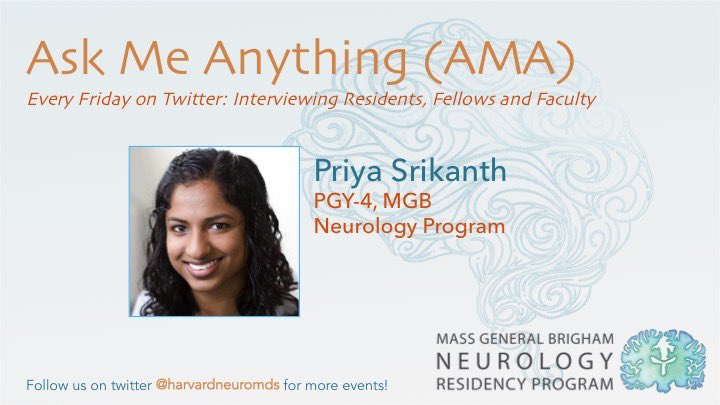 Welcome to our weekly AMA with our #MGBneurology resident @PriyaSrikanth9! Join us as we learn more about Priya’s experience in the neuro field🧠