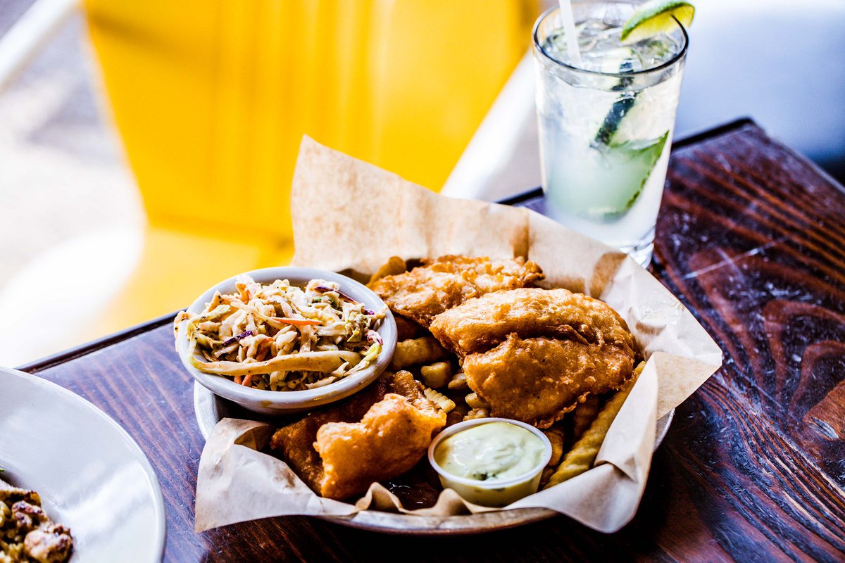 eatdrinkdocs's tweet photo. Skip the leftover turkey, and get yourself some Fish &amp; Chips for only $7.99 till 3pm pair it with one of our cocktails! #friday #eatdrinkdocs #atx https://t.co/oIvTkQ2UKC