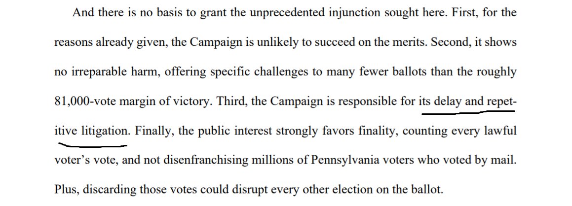 It may not be the most important aspect of the 3rd Circuit's trouncing of the Trump campaign's PA suit, but finally judges have started taking notice of the "repetitive litigation."