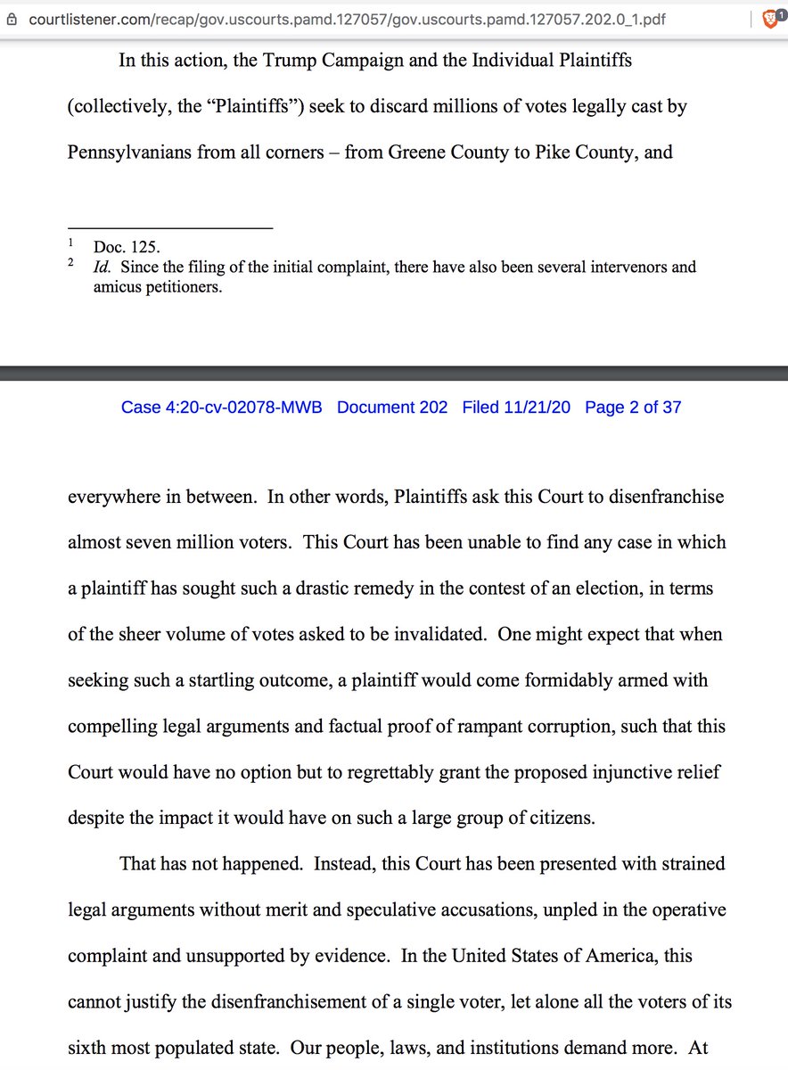 Giuliani: "we want to disqualify 682,000 votes in" https://www.rev.com/blog/transcripts/pennsylvania-senate-republican-lawmaker-hearing-transcript-on-2020-election @ 30:17MISLEADINGThe court on this exact issue was dismissed 21 Nov with prejudice (i.e., they can't refile). https://www.courtlistener.com/recap/gov.uscourts.pamd.127057/gov.uscourts.pamd.127057.202.0_1.pdf10/