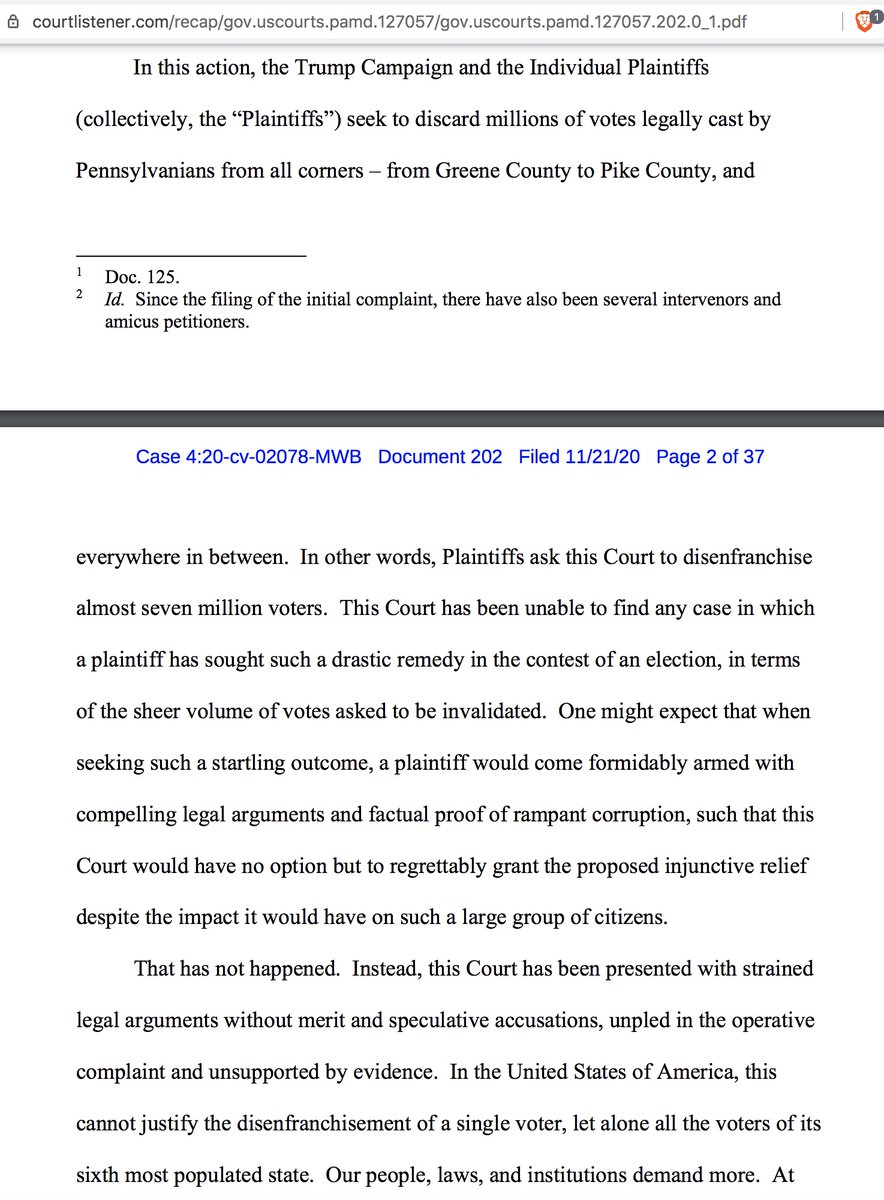 Giuliani: "we want to disqualify 682,000 votes in" https://www.rev.com/blog/transcripts/pennsylvania-senate-republican-lawmaker-hearing-transcript-on-2020-election @ 30:17MISLEADINGThe court on this exact issue was dismissed 21 Nov with prejudice (i.e., they can't refile). https://www.courtlistener.com/recap/gov.uscourts.pamd.127057/gov.uscourts.pamd.127057.202.0_1.pdf10/